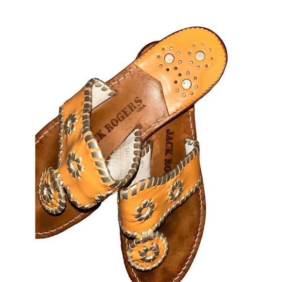 Jack Rogers Jack Flat Leather Thongs Sandals Orange Gold Women's Size 6 - Picture 4 of 10